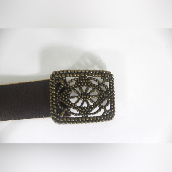 Vintage Studded Brown Leather Belt with Brass Studs and Buckle - Picture 3 of 9